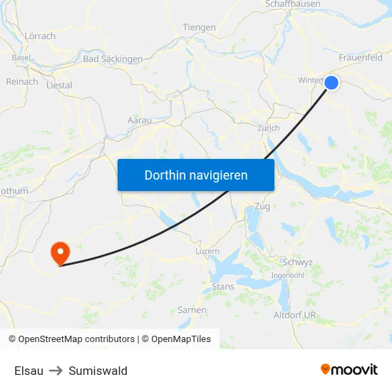 Elsau to Sumiswald map