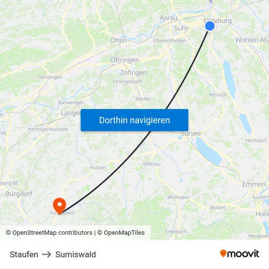 Staufen to Sumiswald map