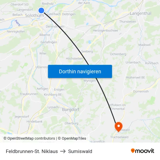 Feldbrunnen-St. Niklaus to Sumiswald map