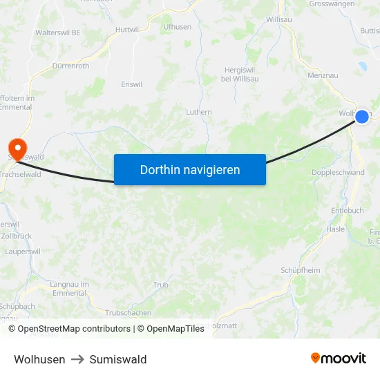 Wolhusen to Sumiswald map