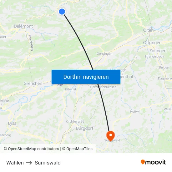 Wahlen to Sumiswald map