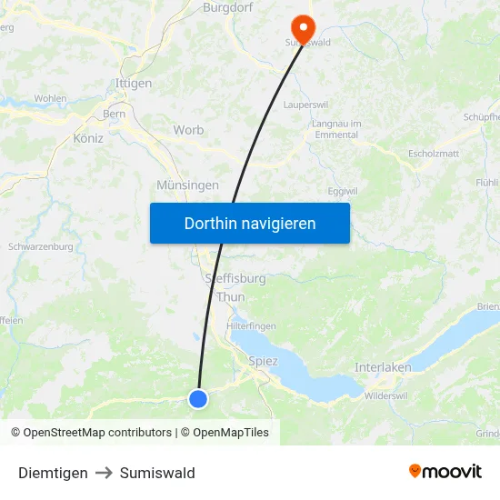 Diemtigen to Sumiswald map
