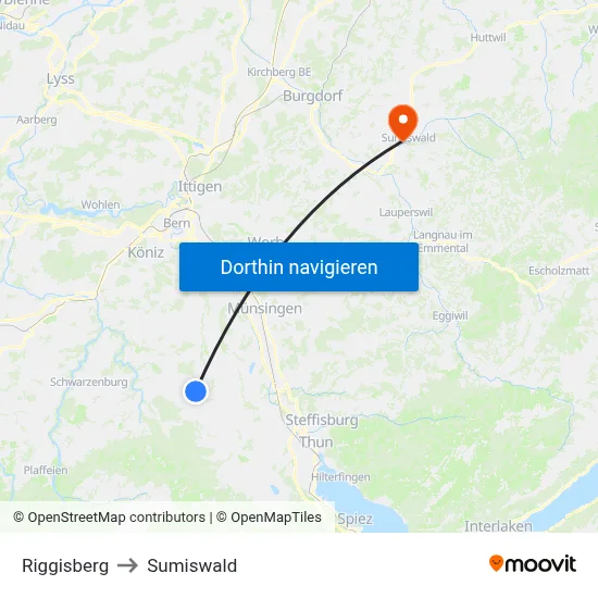 Riggisberg to Sumiswald map