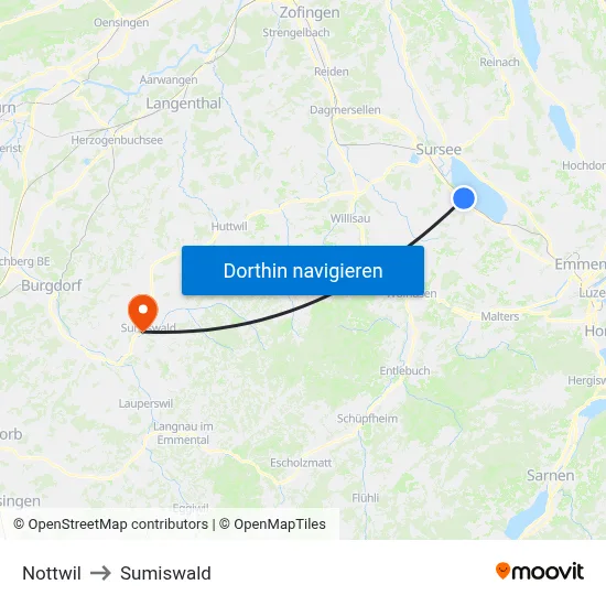 Nottwil to Sumiswald map