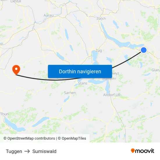 Tuggen to Sumiswald map