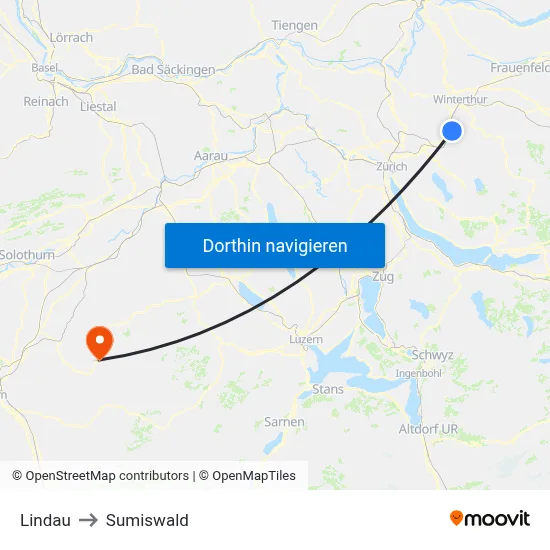 Lindau to Sumiswald map