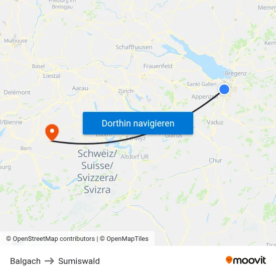 Balgach to Sumiswald map