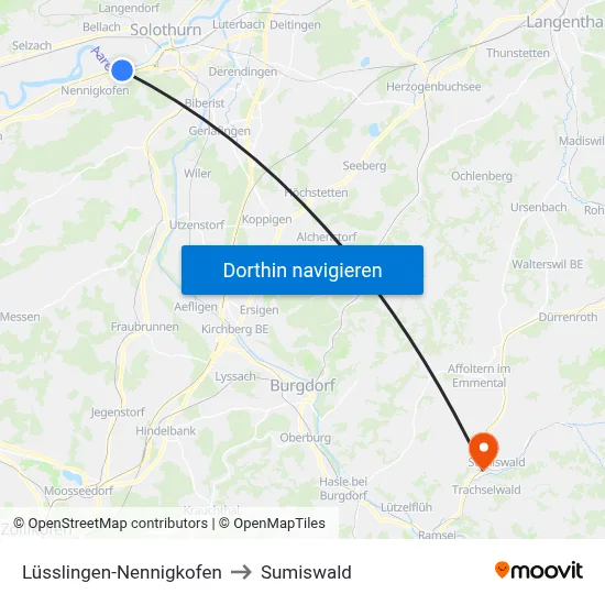 Lüsslingen-Nennigkofen to Sumiswald map