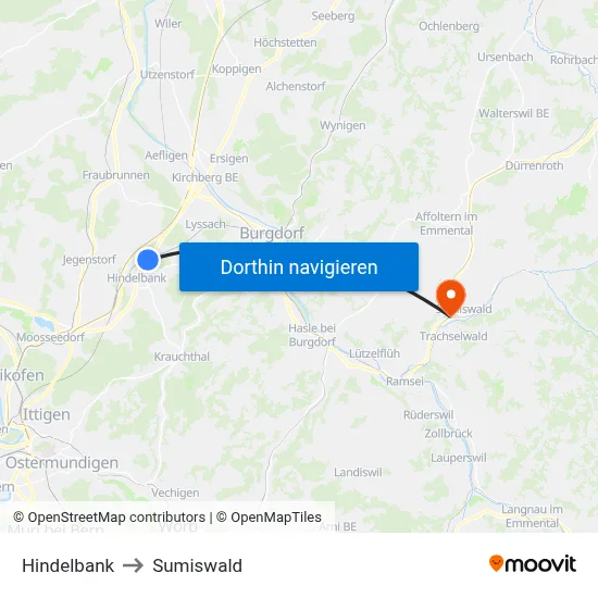 Hindelbank to Sumiswald map