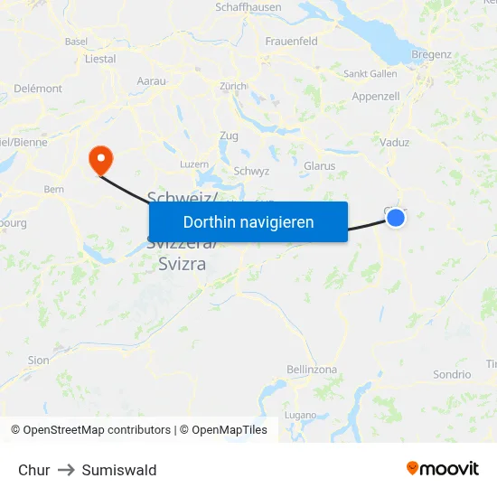 Chur to Sumiswald map