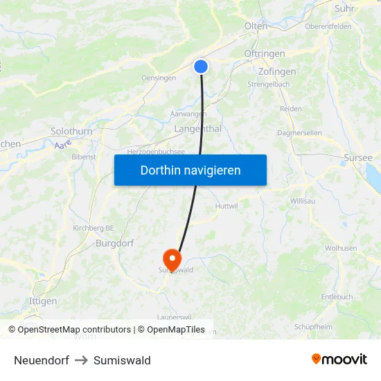 Neuendorf to Sumiswald map