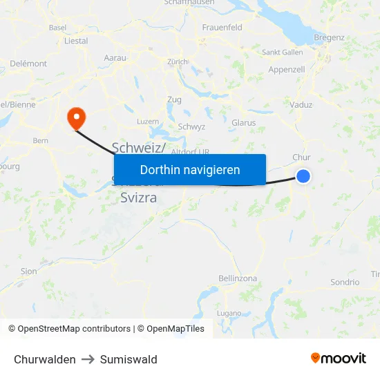 Churwalden to Sumiswald map