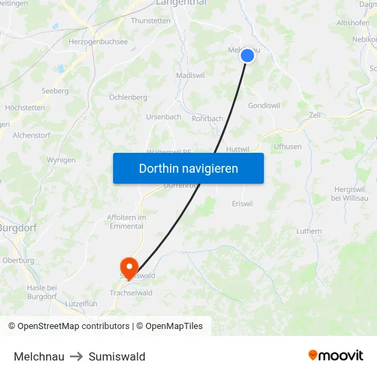 Melchnau to Sumiswald map
