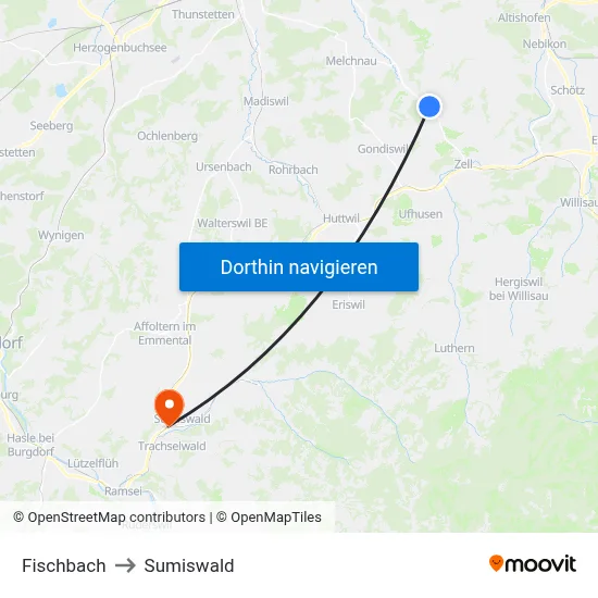 Fischbach to Sumiswald map