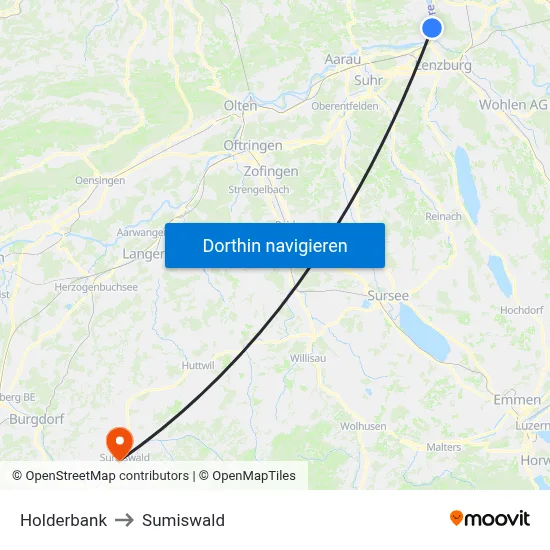 Holderbank to Sumiswald map