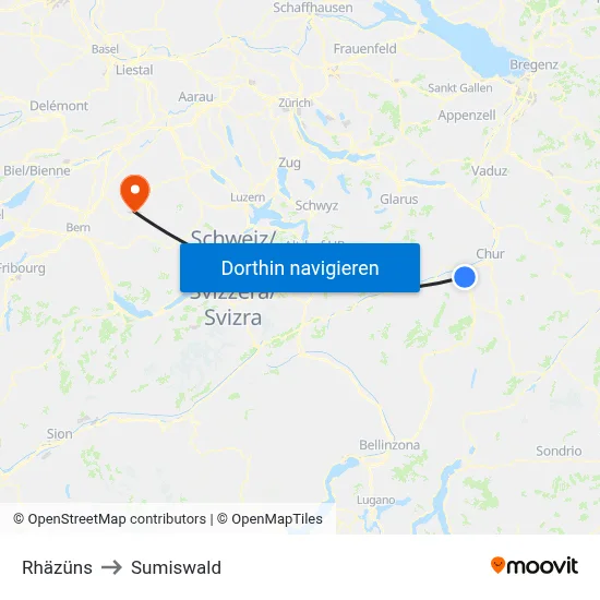 Rhäzüns to Sumiswald map