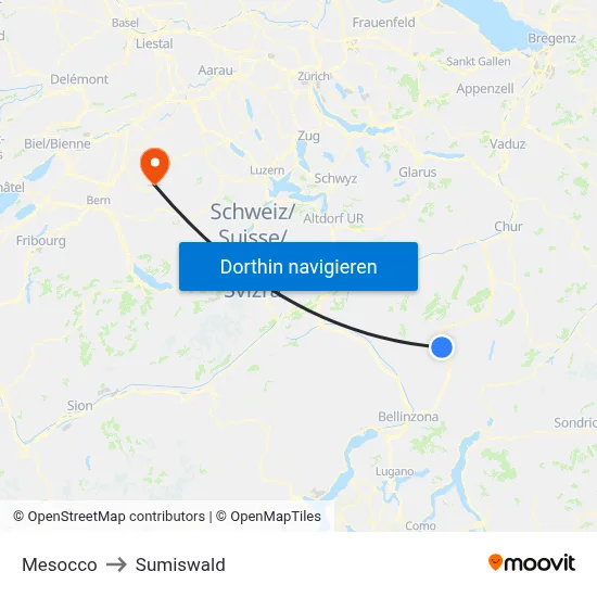 Mesocco to Sumiswald map