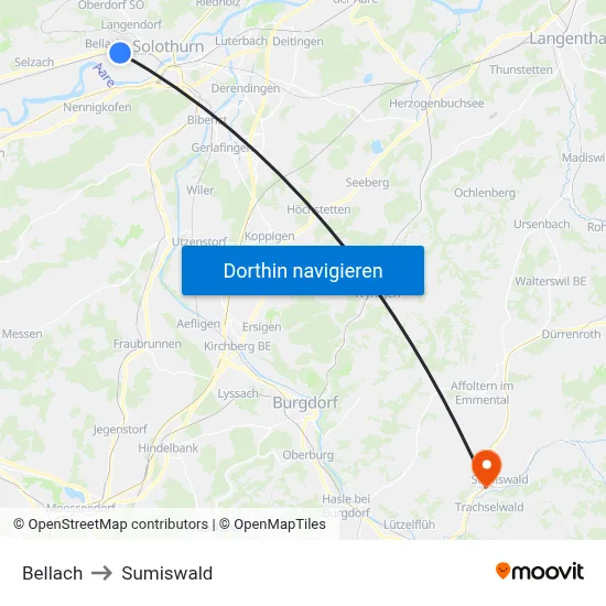 Bellach to Sumiswald map
