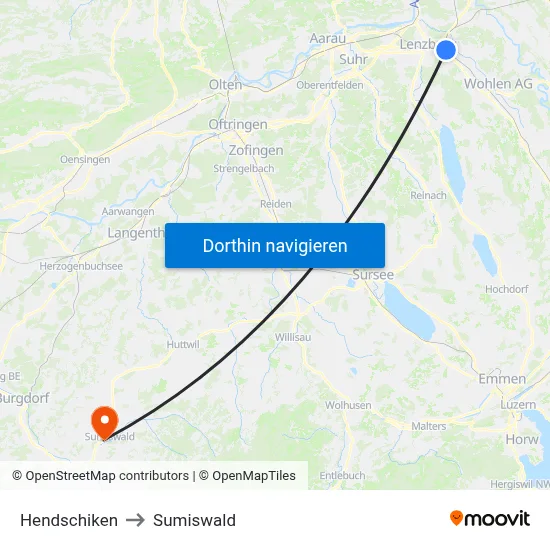 Hendschiken to Sumiswald map