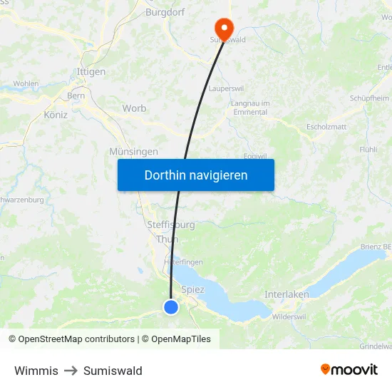 Wimmis to Sumiswald map