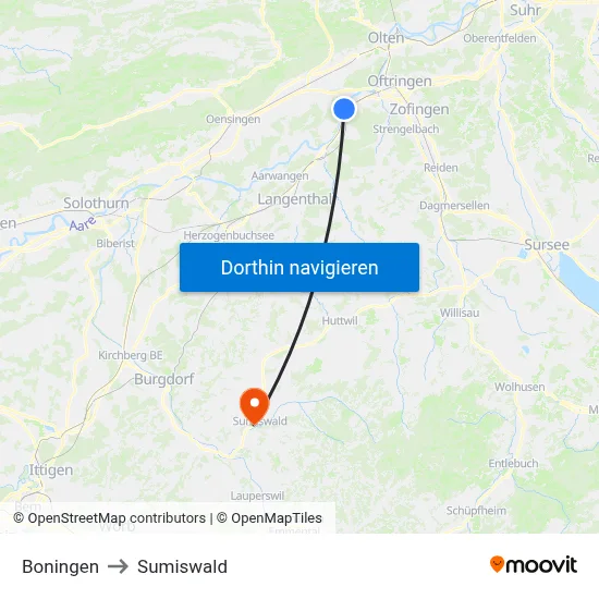 Boningen to Sumiswald map