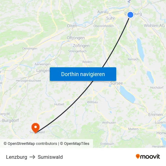 Lenzburg to Sumiswald map