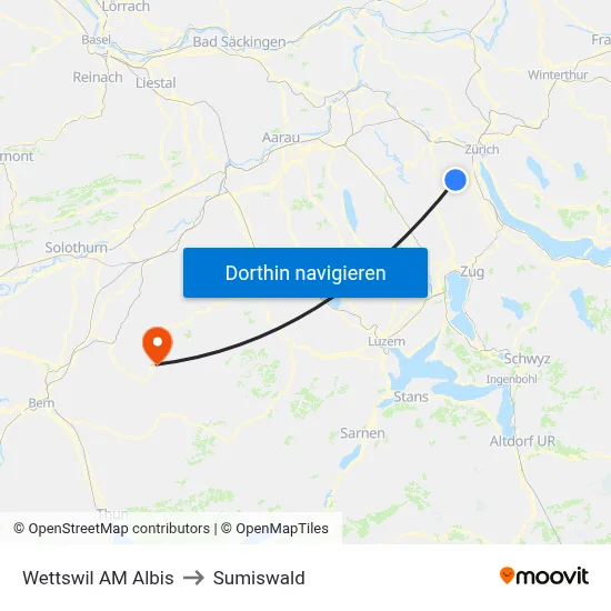 Wettswil AM Albis to Sumiswald map