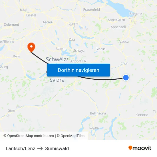 Lantsch/Lenz to Sumiswald map
