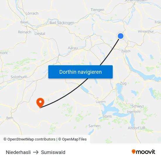 Niederhasli to Sumiswald map