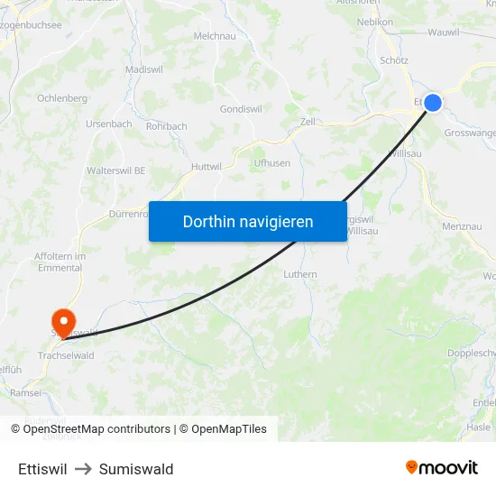 Ettiswil to Sumiswald map