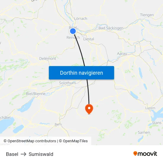 Basel to Sumiswald map