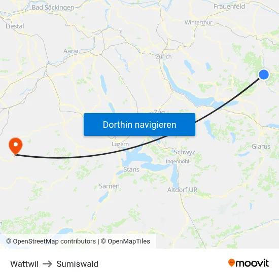 Wattwil to Sumiswald map