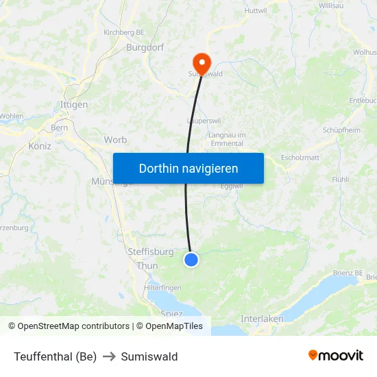 Teuffenthal (Be) to Sumiswald map
