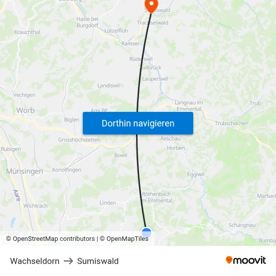 Wachseldorn to Sumiswald map