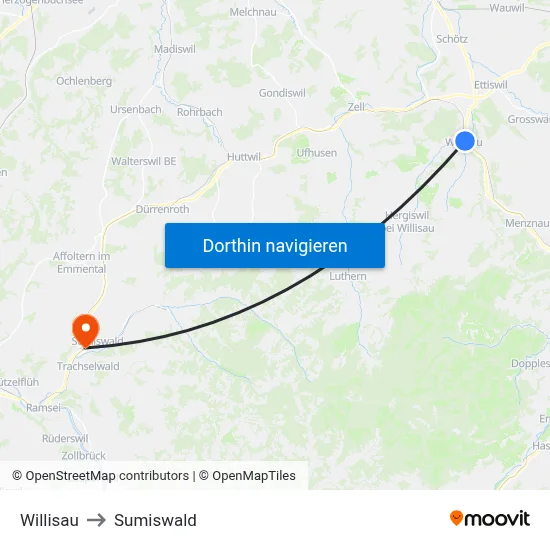 Willisau to Sumiswald map