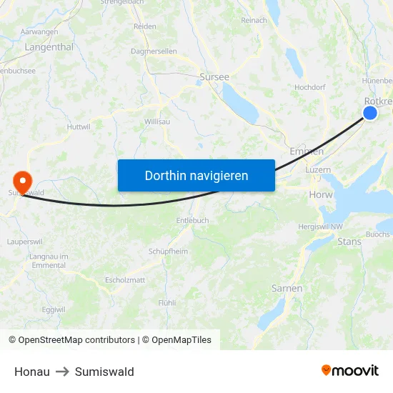 Honau to Sumiswald map