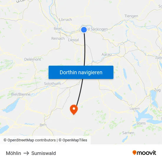 Möhlin to Sumiswald map