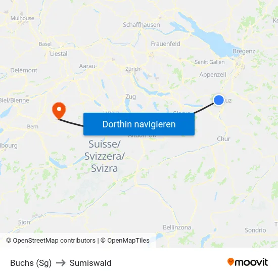 Buchs (Sg) to Sumiswald map