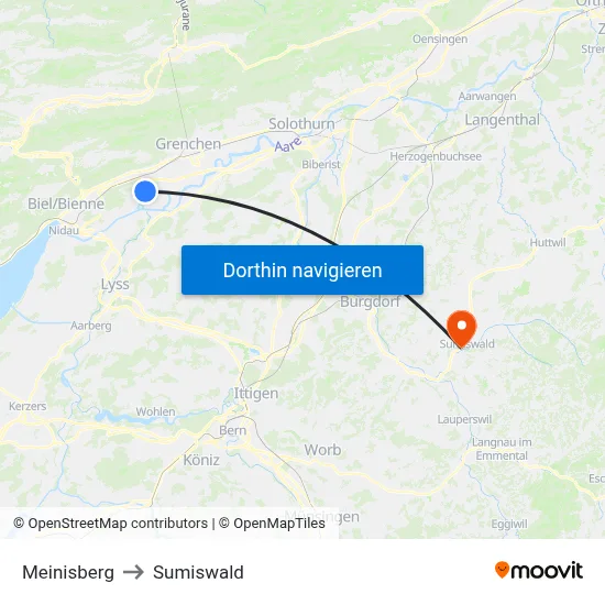 Meinisberg to Sumiswald map