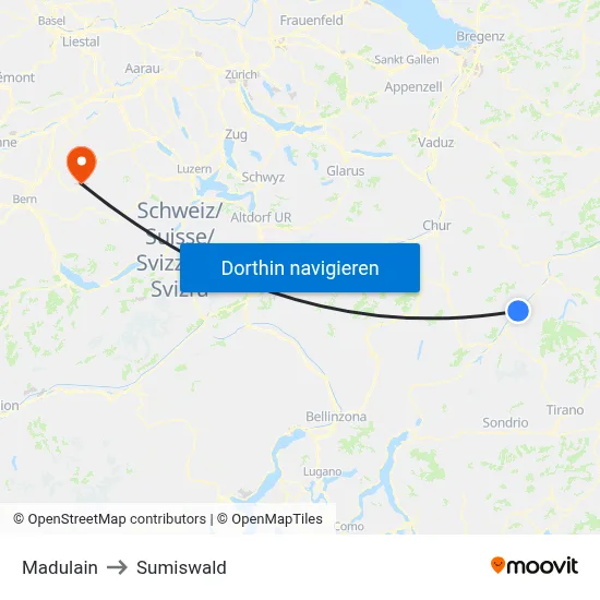 Madulain to Sumiswald map