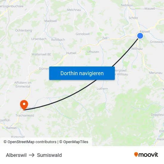 Alberswil to Sumiswald map