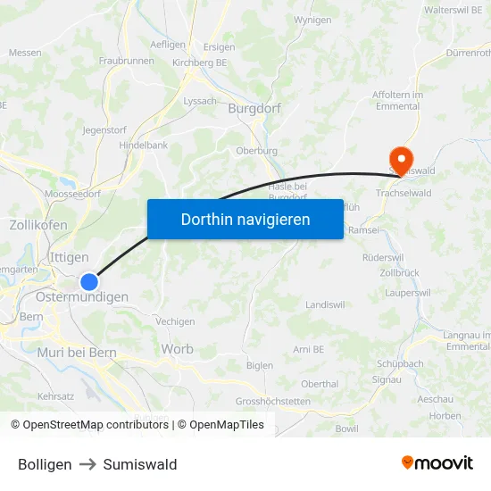 Bolligen to Sumiswald map