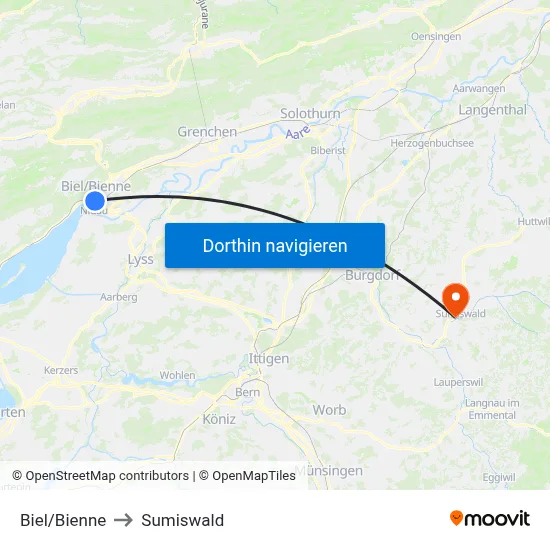 Biel/Bienne to Sumiswald map