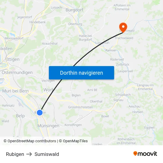 Rubigen to Sumiswald map