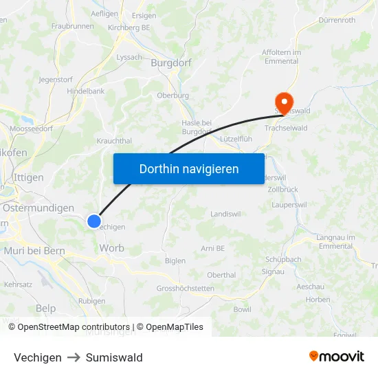 Vechigen to Sumiswald map