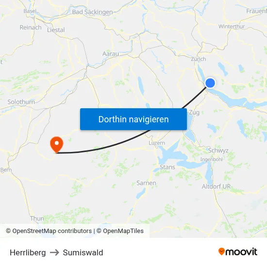 Herrliberg to Sumiswald map