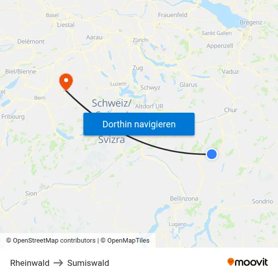 Rheinwald to Sumiswald map