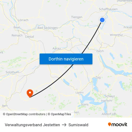 Verwaltungsverband Jestetten to Sumiswald map
