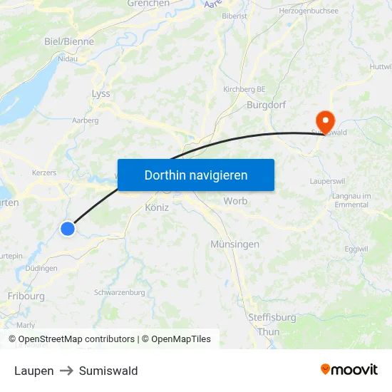 Laupen to Sumiswald map