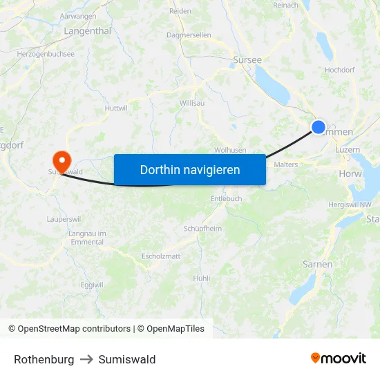 Rothenburg to Sumiswald map